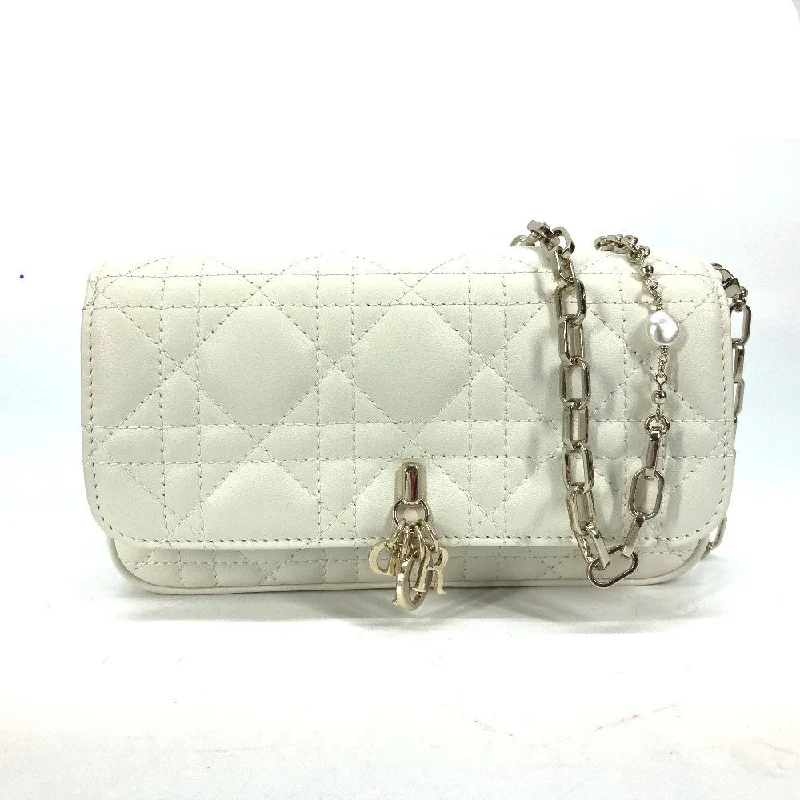 Dior Shoulder Bag S0977ONMJ lambskin white Crossbody Chain Bag Lady Dior Phone Pouch Women Used Authentic