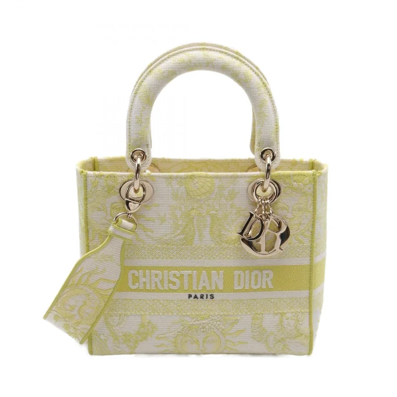 Christian Dior LADY D-LITE Medium Handbag Bag Canvas Women's Yellow White M0565OECQ02I