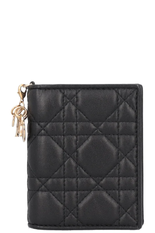 CHRISTIAN DIOR Mini Lady Dior Gardenia Wallet Black