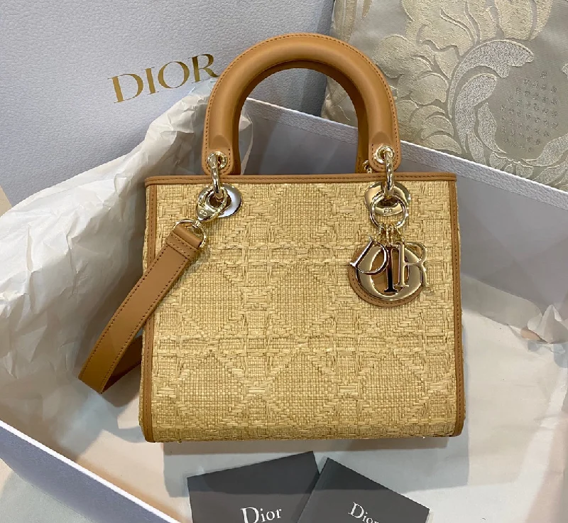 Christian Dior MeChristian Diorum Lady Bag Natural Cannage Raffia, Brown Handbags, 24cm  M0565OMBD_M925