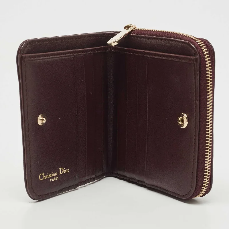 Christian Dior Burgundy Leather ama Zip Compact Wallet