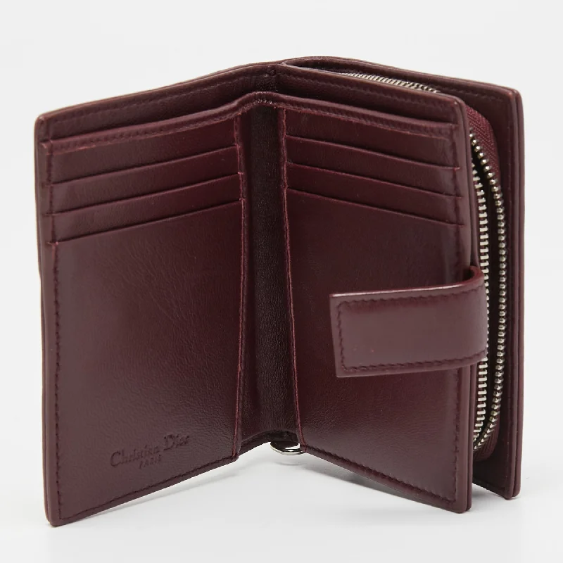 Christian Dior Burgundy Cannage Leather Lady  Compact French Wallet