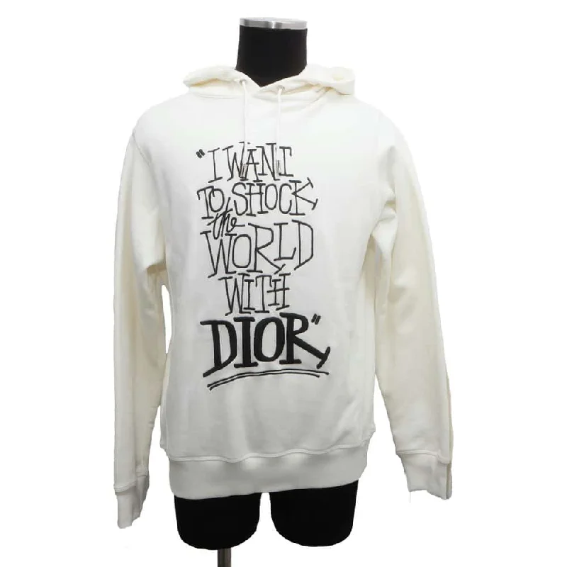 Dior Shawn Stussy Shock The World Logo Embroidery Pullover Hoodie Size XS White/Black 033J646A0531 Cotton100%