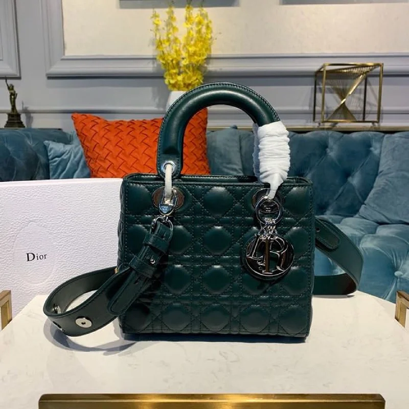 Christian Dior Small Lady Bag Silver Hardware Forest Green