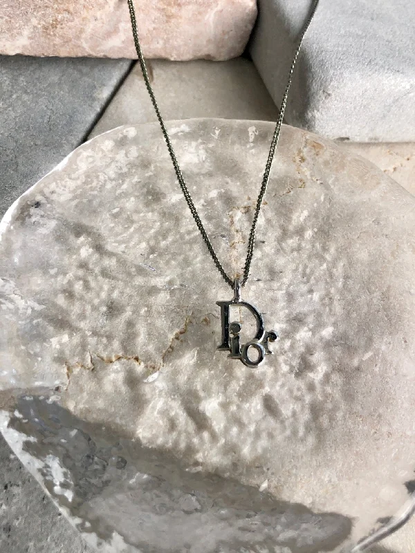 Christian Dior CD Logo Necklace Silver Vintage 3ym4wx