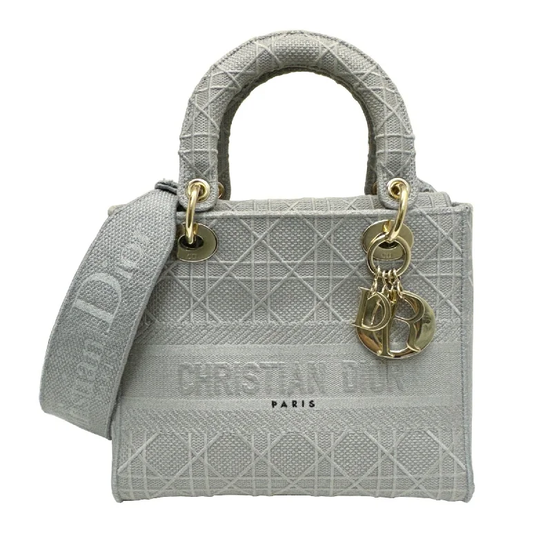 Christian Dior LADY D-LITE Medium Bag Cannage Embroidery Gray M0565OREY_M950 Embroidered Shoulder Handbag Women's