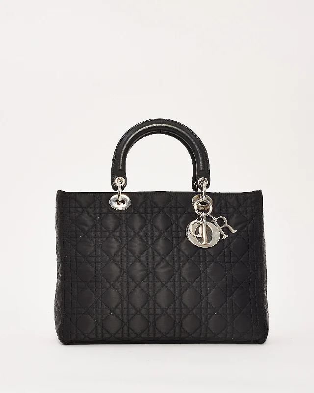 Dior Black Satin Cannage Large Lady Dior Bag