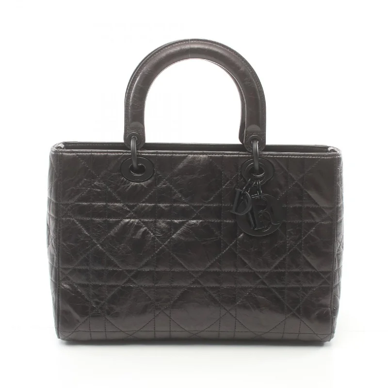 Christian Dior Dior Lady D-Sire Macrocannage Handbag Bag Leather Women's Black