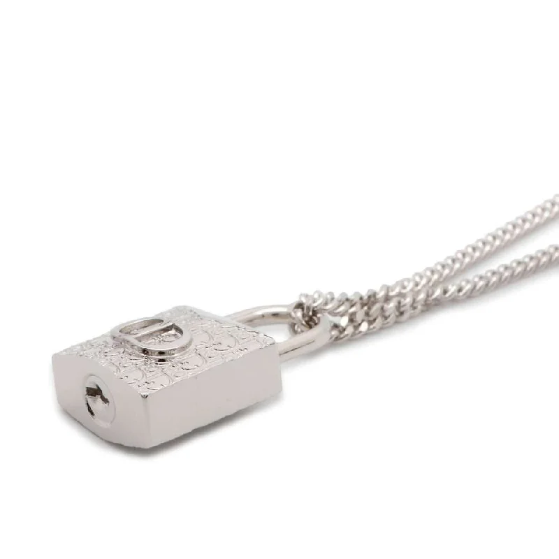 Dior Padlock Necklace Silver Metal