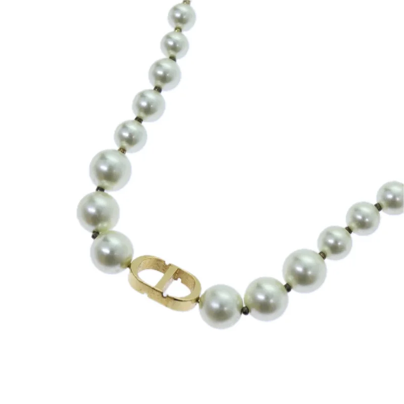 CHRISTIAN DIOR Pearl Necklace metal White Auth am6079