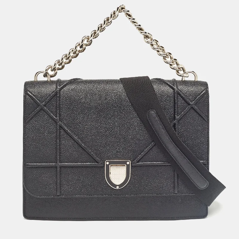 Dior Black Leather Diorama Chain Link Top Handle Bag..