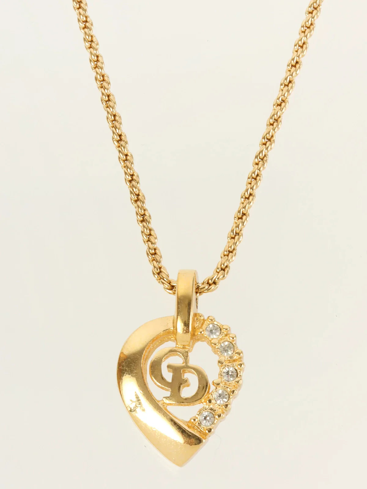 DIOR Rhinestone Logo Cutout Necklace Gold