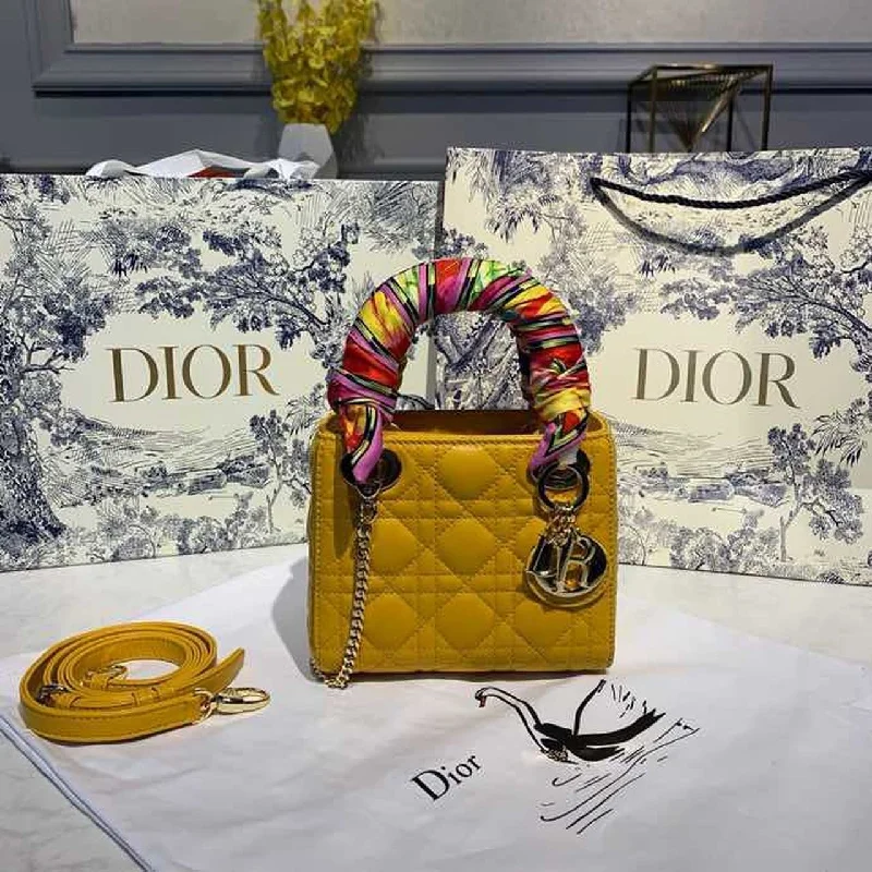 Christian Dior Mini Lady Bag with Chain Silver Hardware Spring/Summer Collection, Yellow, For Women  Handbags, 18cm