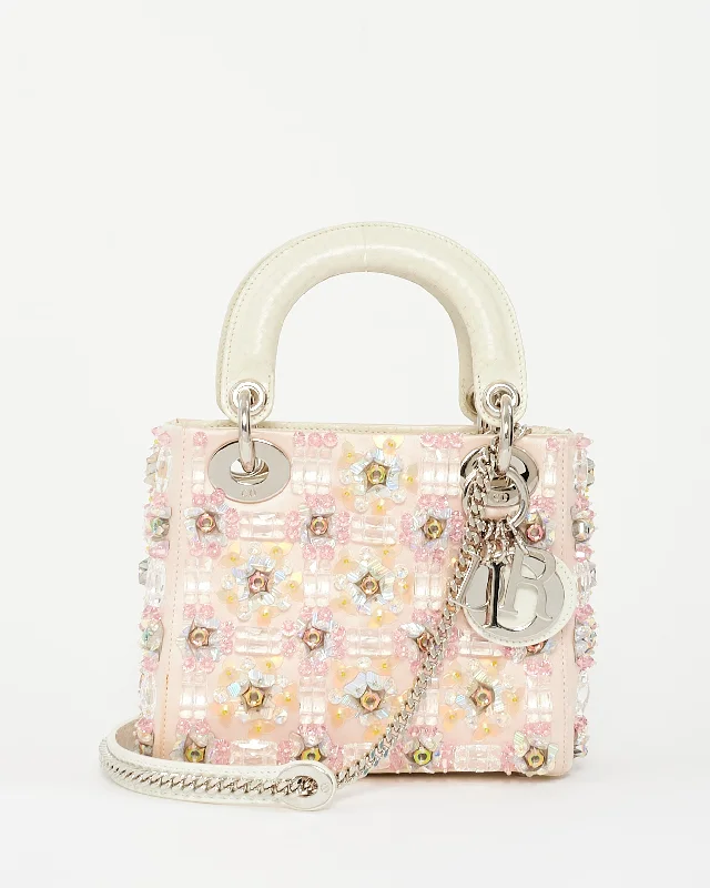 Dior Pink Satin Embellished Mini lady dior Bag