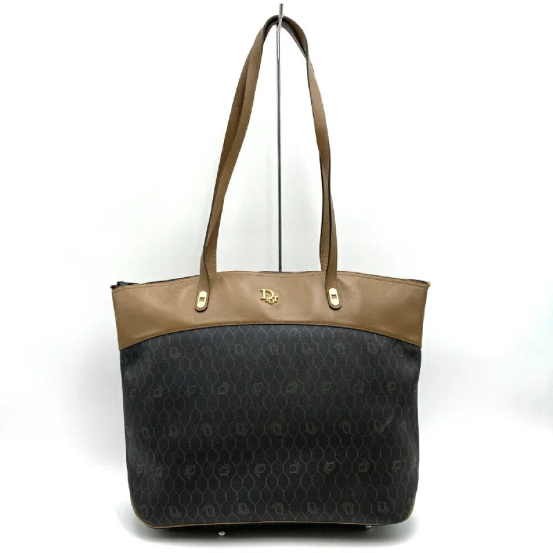 Christian Dior Dior Tote Bag Shoulder Honeycomb Brown Black Leather Women's