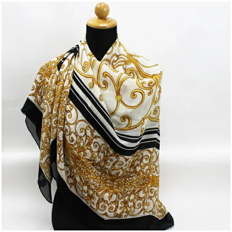 CHRISTIAN DIOR Large Silk Scarf Muffler Black x White Chiffon Women's