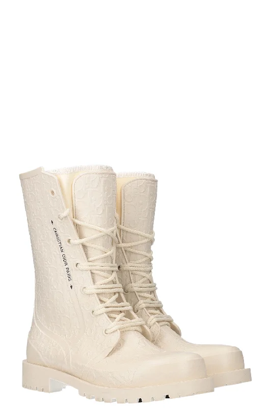 CHRISTIAN DIOR Urban D-Ankle Rubber Boots Oblique Ivory