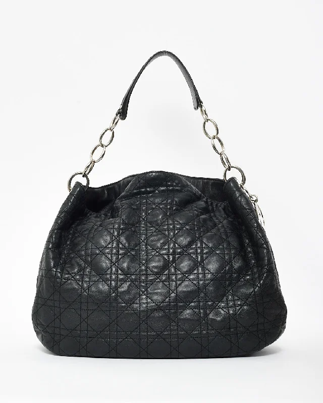 Dior Black Cannage Leather Dior Soft Hobo Shoulder Bag