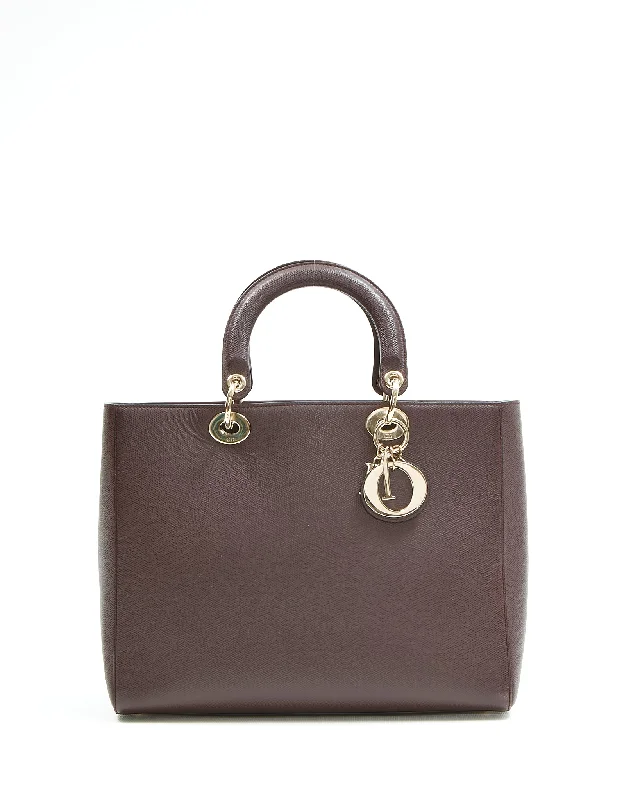 Dior Burgundy Leather Gold Tone Hardware Large Lady Dior Bag