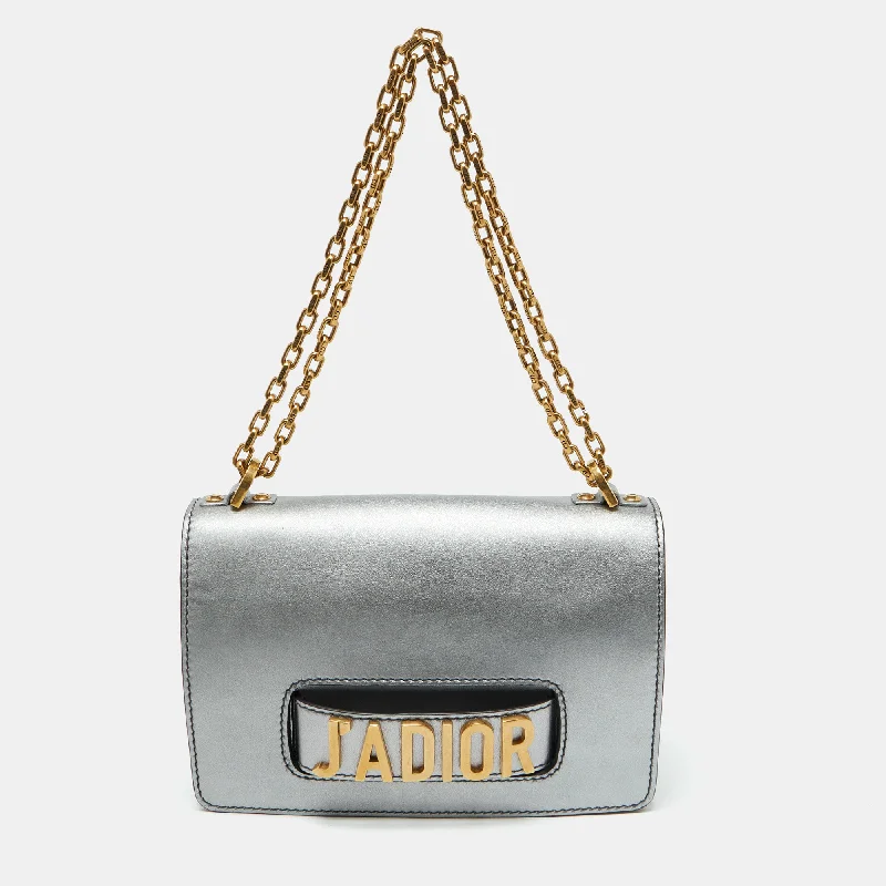 Dior Silver Leather Miss J'adior Chain Flap Bag