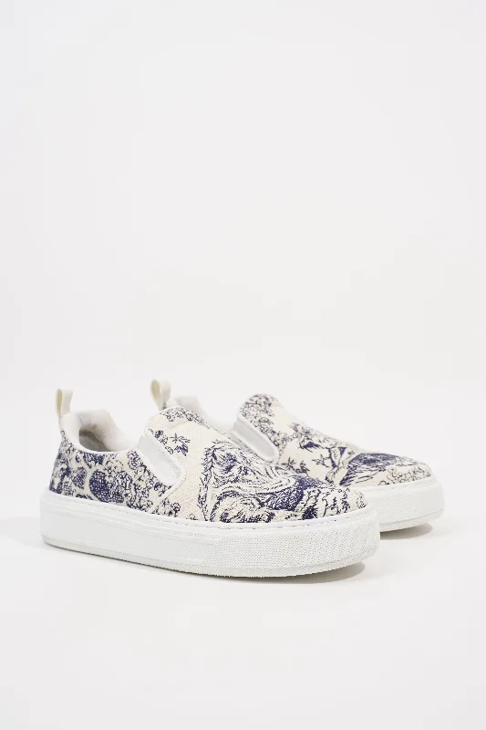 Christian Dior Womens Toile De Jouye Slip On Sneaker Off White Blue EU 39.5 / UK 6.5