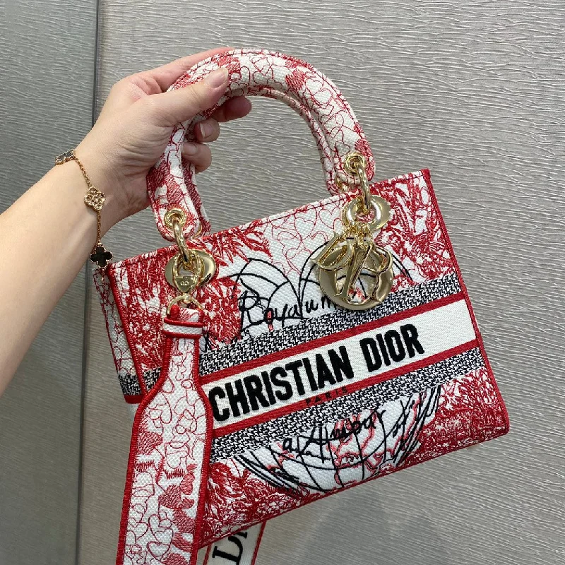 Christian Dior MeChristian Diorum Lady D-Lite Bag, Red Handbags, Crossbody Bags, 24cm