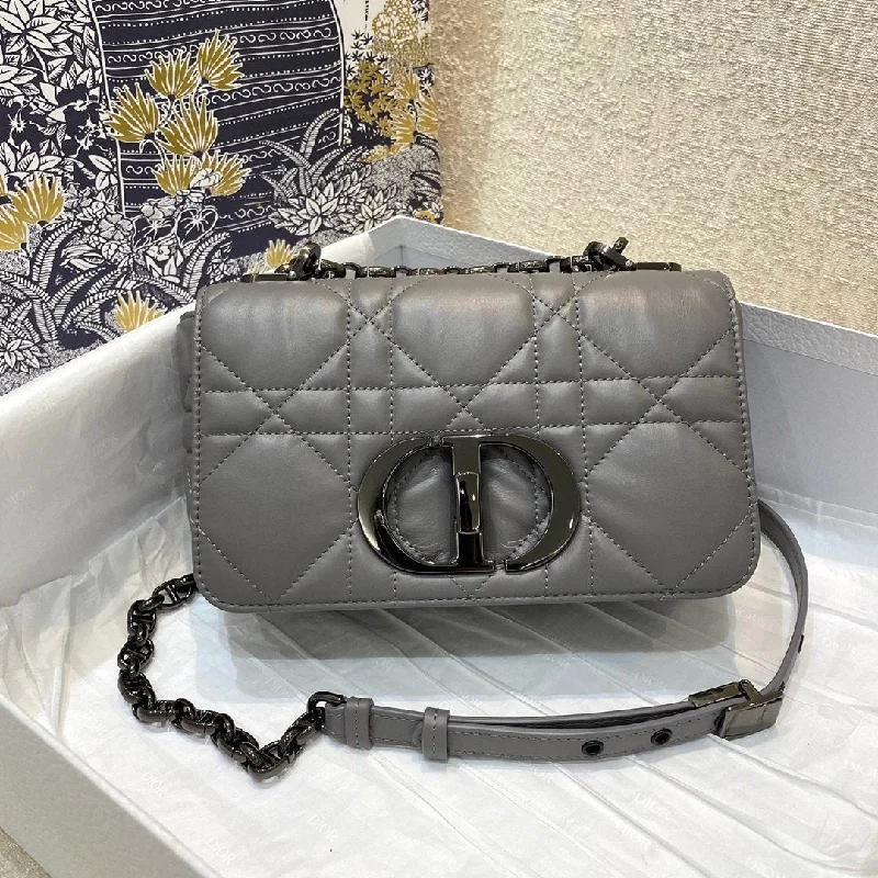 Christian Dior Mini Caro Bag Gray Padded Macrocannage, Gray, For Women  Handbags