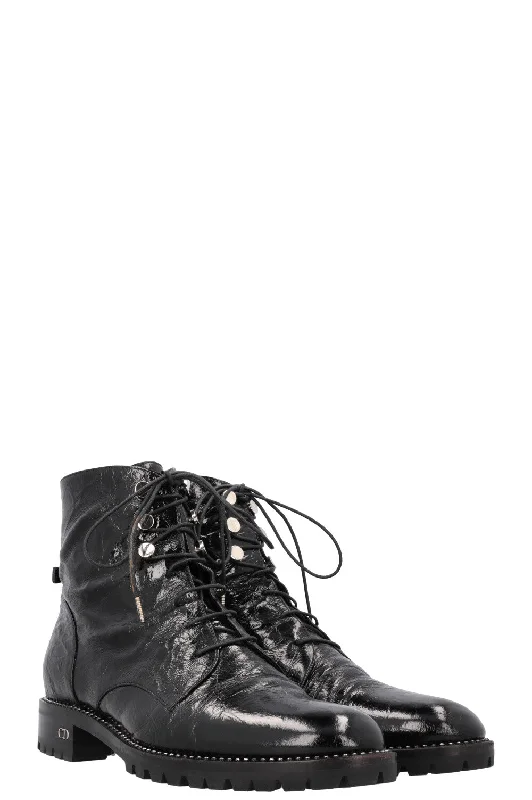 CHRISTIAN DIOR Rebelle Boots Black Crinkled Patent Leather