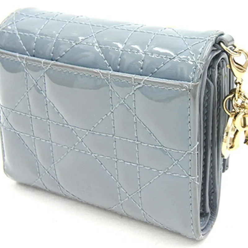 CHRISTIAN DIOR Dior Trifold Wallet Lady Lotus S0181OVRB Light Blue Patent Calfskin Ladies Christian