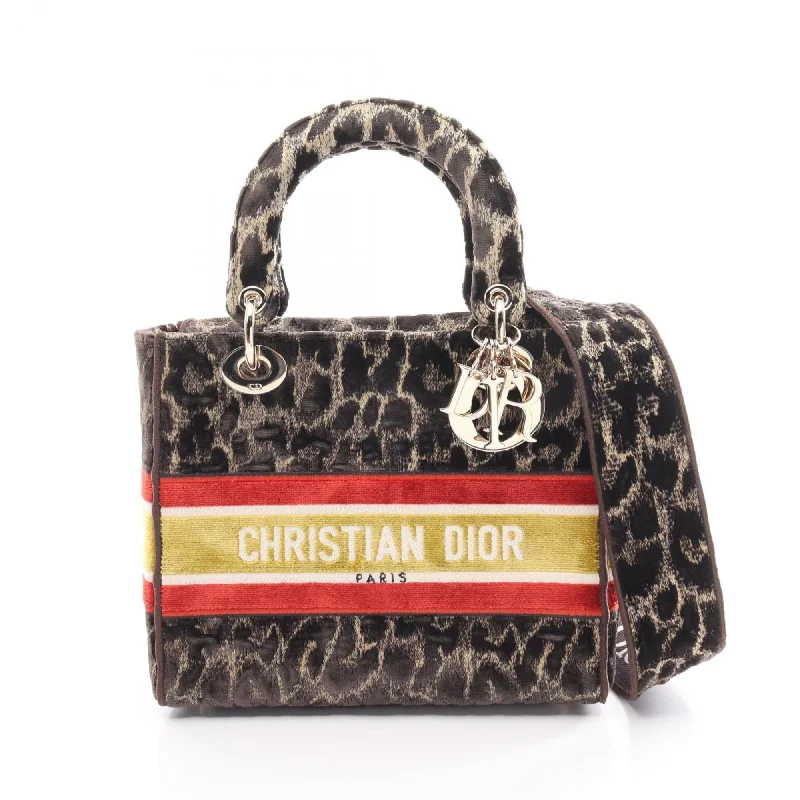 Christian Dior LADY D-LITE Medium Handbag Bag Fabric Women's Brown Multicolor