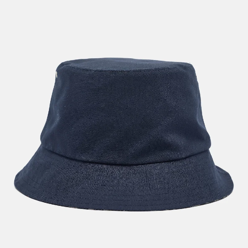 Dior Navy Blue Oblique Teddy-D Brim Cotton Blend Reversible Bucket Hat