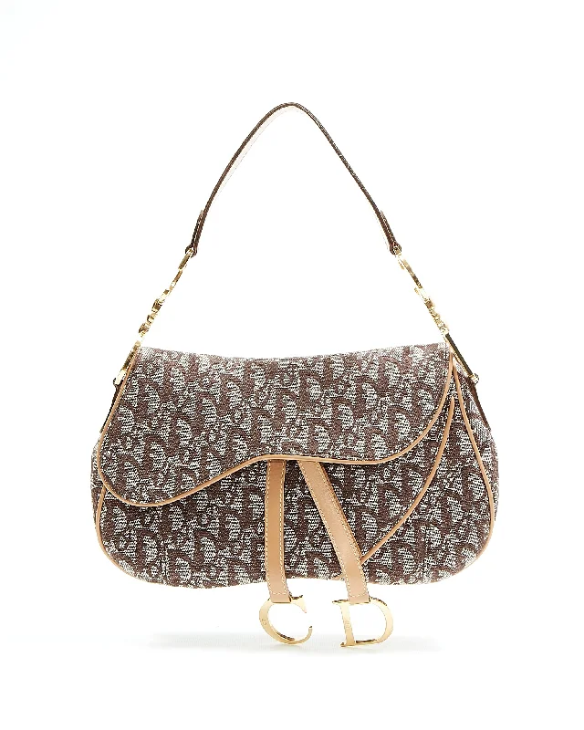 Dior Brown Diorissimo Canvas Double Saddle Shoulder Bag