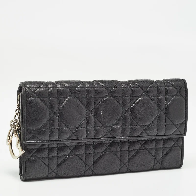 DIOR Black Cannage Leather Lady  Continental Wallet