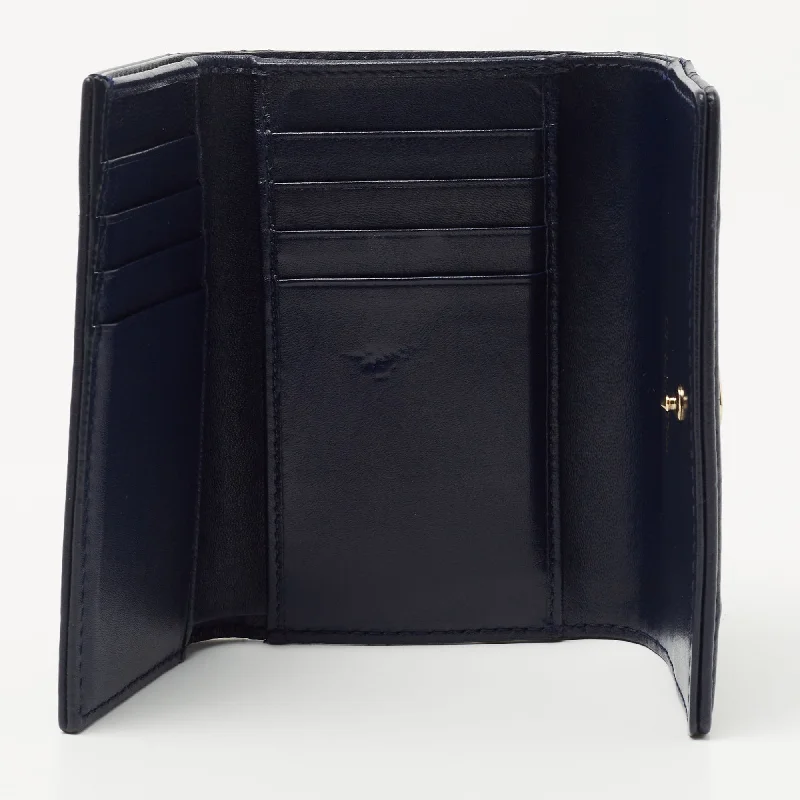 Christian Dior Blue Leather ama Trifold Wallet