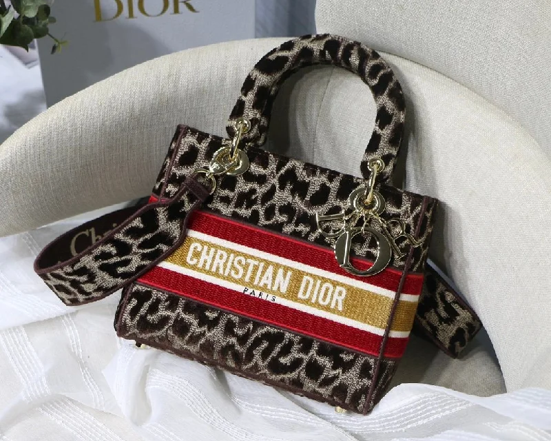 Christian Dior MeChristian Diorum Lady D-Lite Bag, Leopard Brown Handbags, Crossbody Bags, 24cm