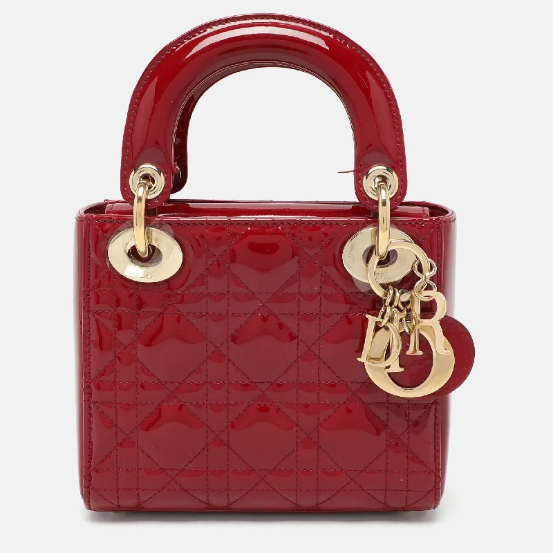 Dior Red Cannage Patent Leather Mini Chain Lady Dior Tote