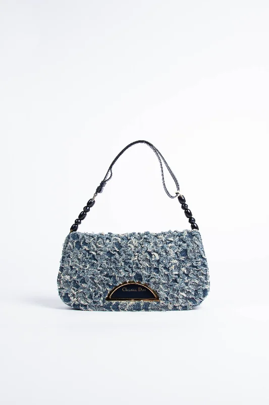 2000s Christian Dior Frayed Denim Hair Shoulder Bag