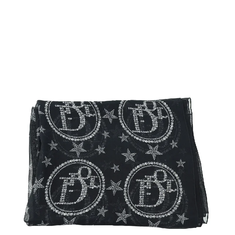 Christian Dior Black Logo Star Print Silk Scarf