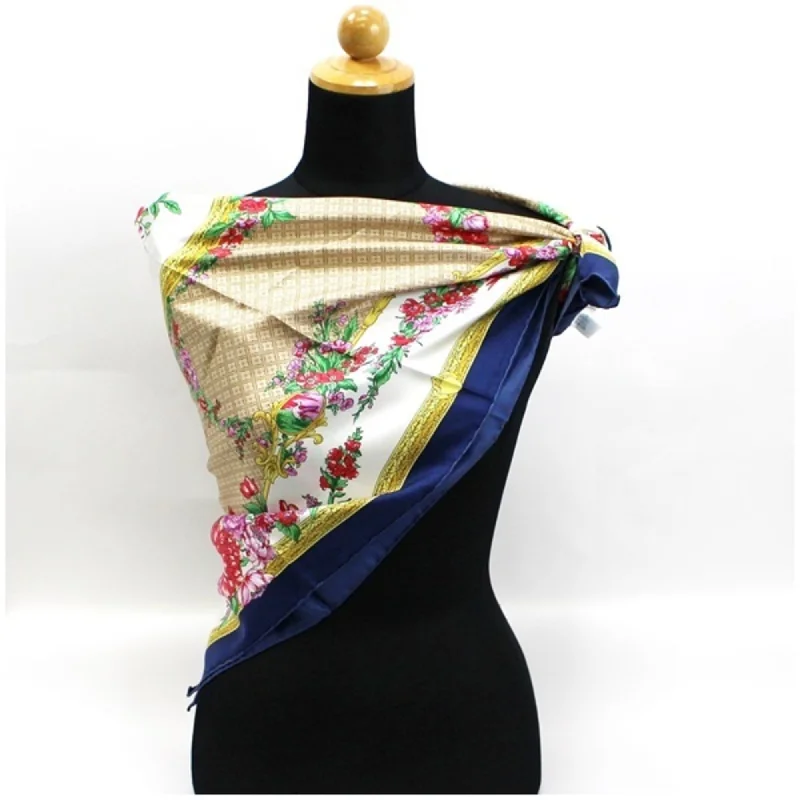 CHRISTIAN DIOR Silk Scarf Muffler Navy Multicolor Women's