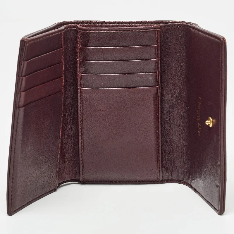 DIOR Burgundy Leather Studded ama Trifold Wallet