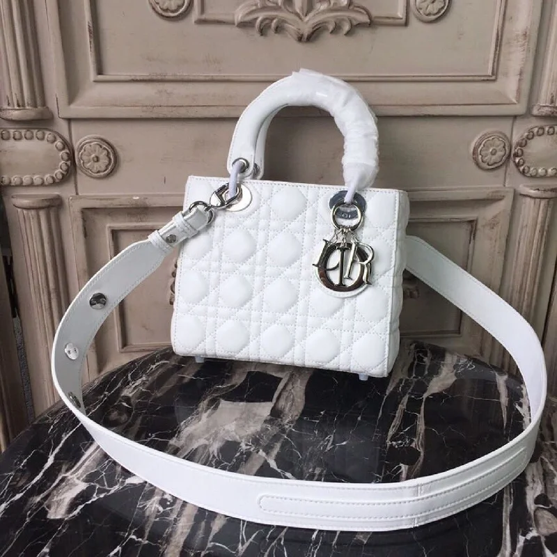 Christian Dior Small Lady Bag White Silver