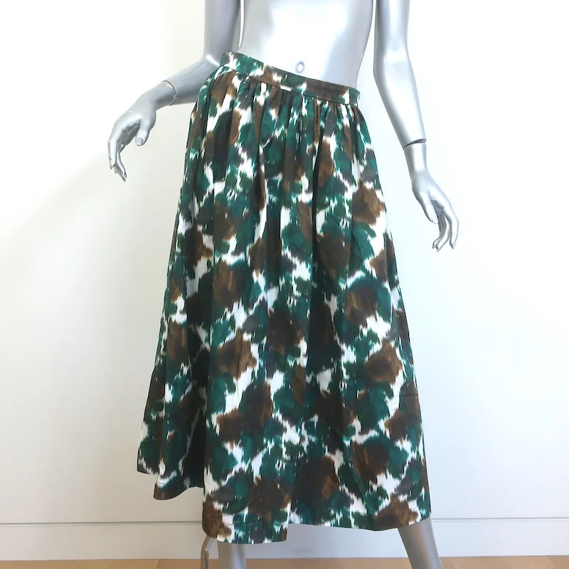 Christian Dior Midi Skirt Green/Brown Printed Cotton-Silk Size US 8