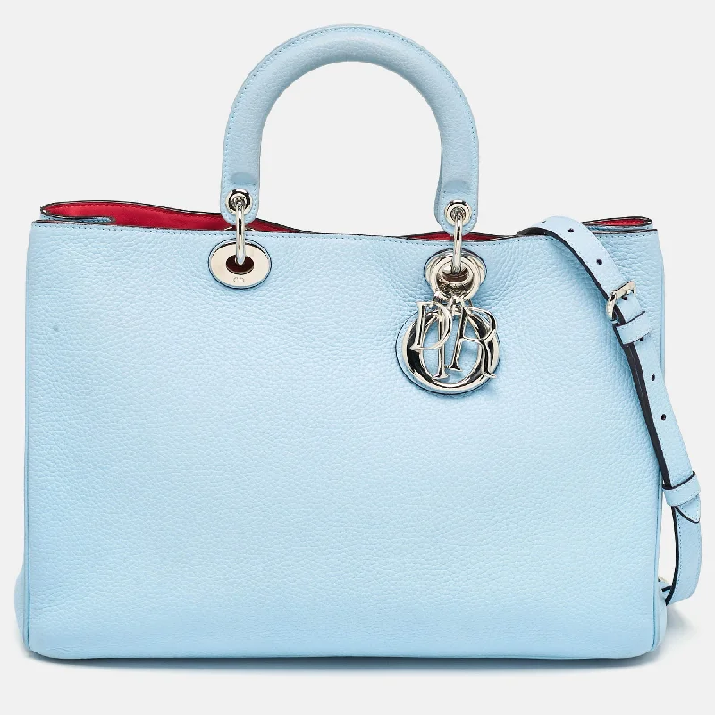 Dior Light Blue Leather Large Diorissimo Shopper Tote