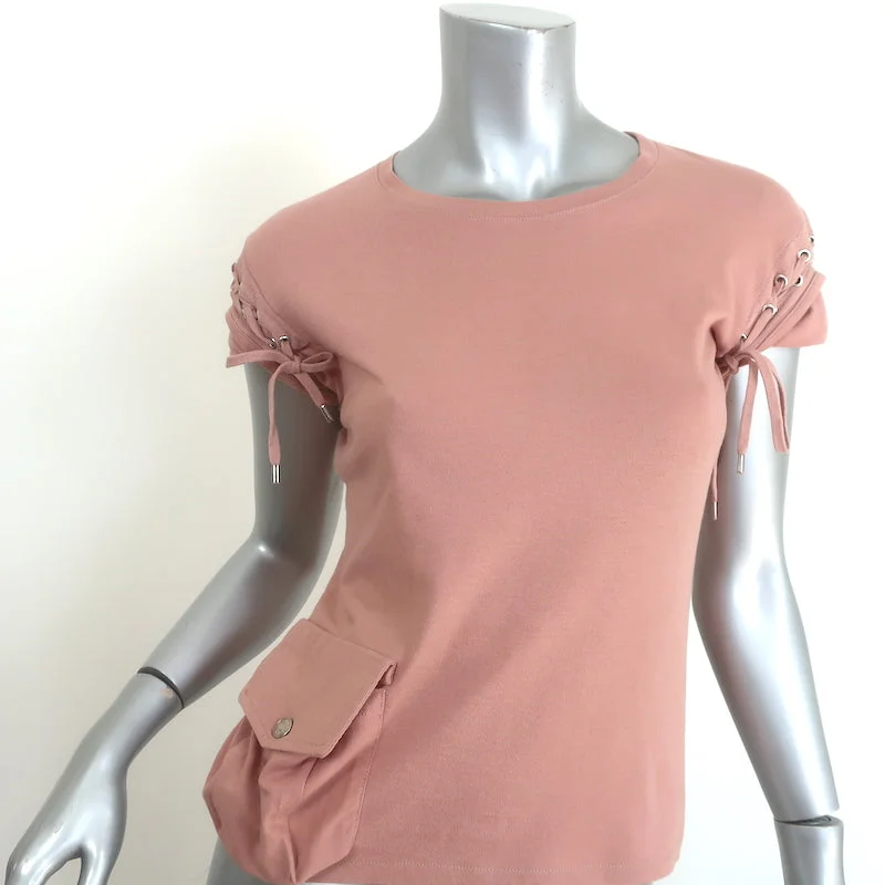 Christian Dior Boutique 2003 Lace-Up Sleeve Top Rose Pink Cotton Size US 6