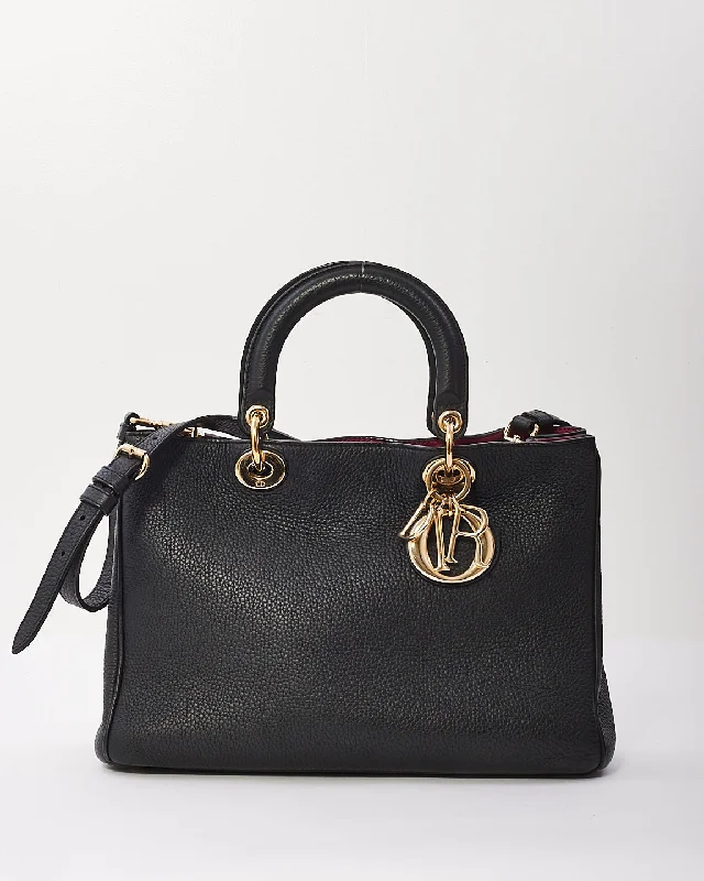 Dior Black Pebbled Leather Diorissimo Bag with Strap