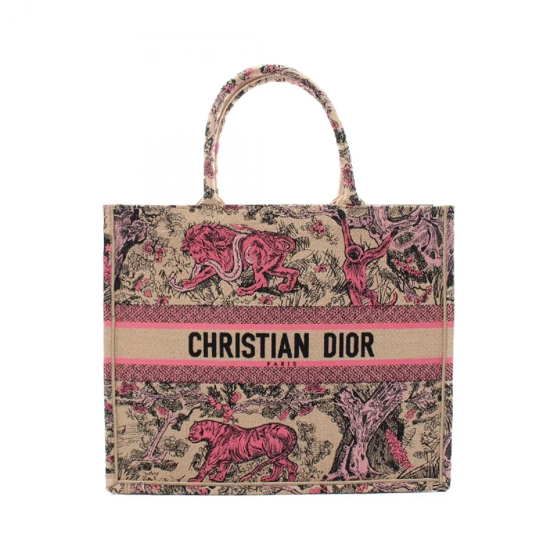 Christian Dior Dior Dioriviera Book Tote Bag Large Toile de Jouy Sauvage Embroidery Raffia Canvas Women's Beige Pink M1286ZEGO03I