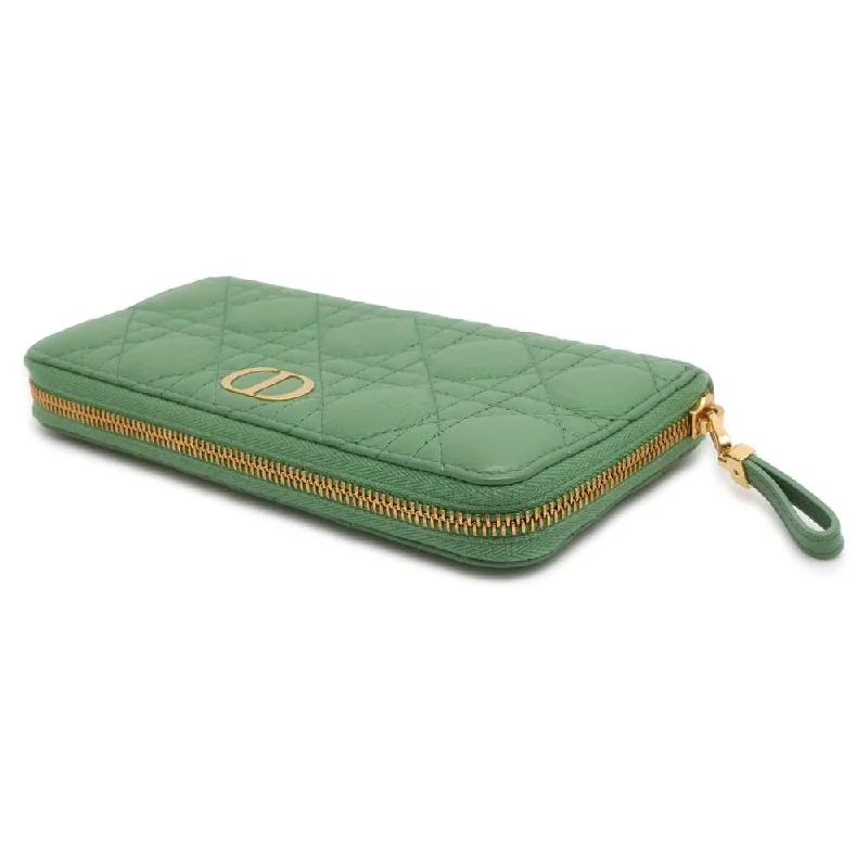 Dior Caro Cannage Long Zip Wallet Green S5038UWHC Calf Leather