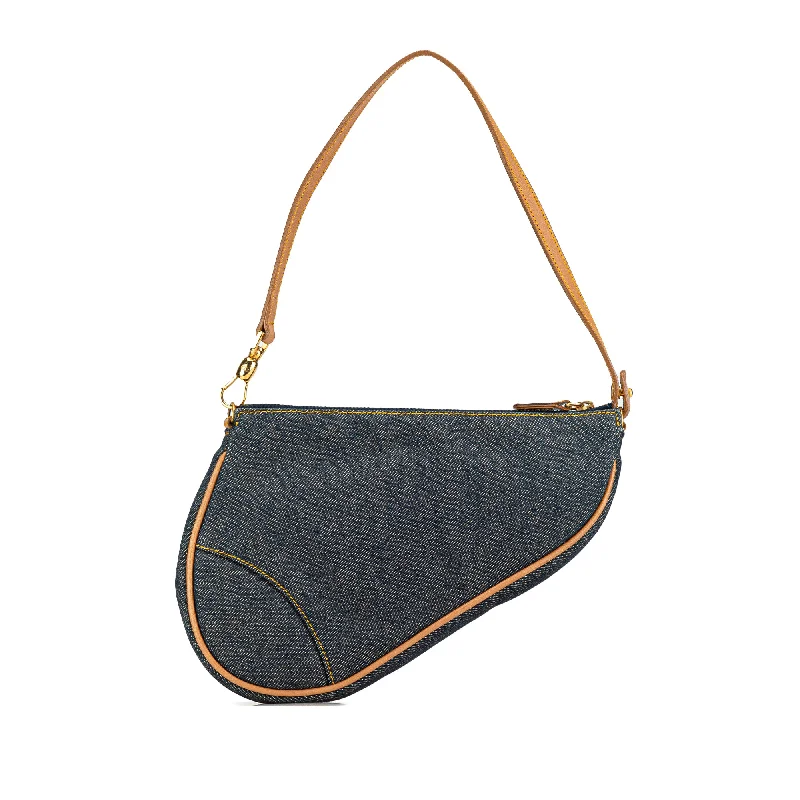 Blue Dior Denim Saddle Pochette Shoulder Bag