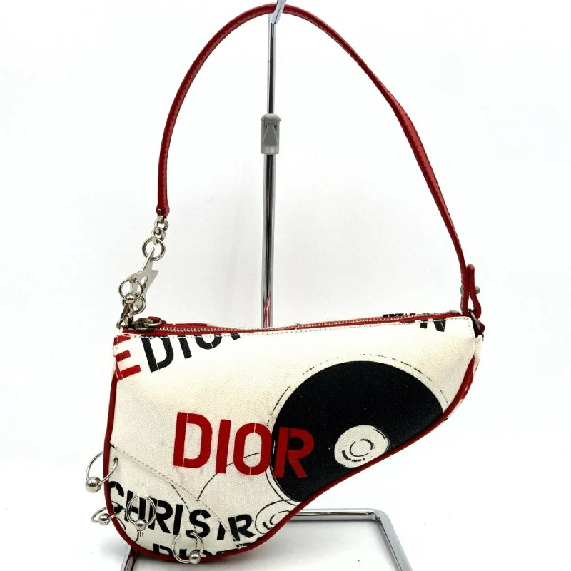 Christian Dior Dior BO A 0034 Saddle Bag Handbag Record Motif Multicolor Canvas Leather Women's