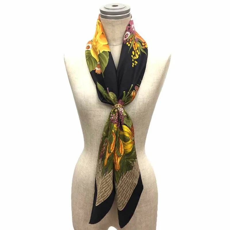 CHRISTIAN DIOR Scarf Carre Flower Fruit Silk Black